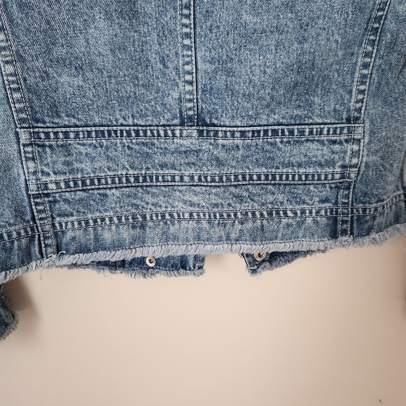 Rebecca Taylor | Washed Denim Cutoff Raw Hem Moto Jacket - Size M - Picture 10 of 14